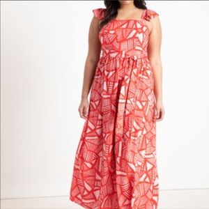 Eloquii Red & Pink Flutter Sleeve Maxi Dress